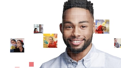 African American male with beard, with a mosaic of images surrounding him.
