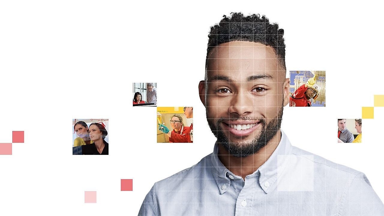 African American male with beard, with a mosaic of images surrounding him.