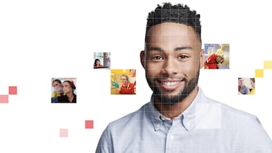 African American male with beard, with a mosaic of images surrounding him.