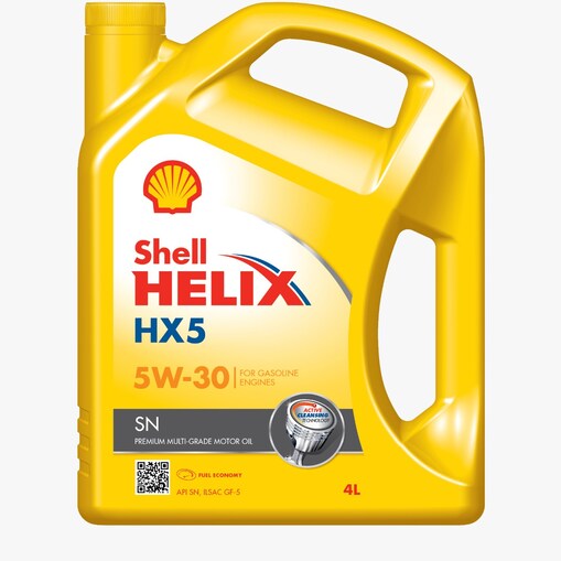 صورة مقربة لعبوة زيت شل Helix HX5 SN 5W-30