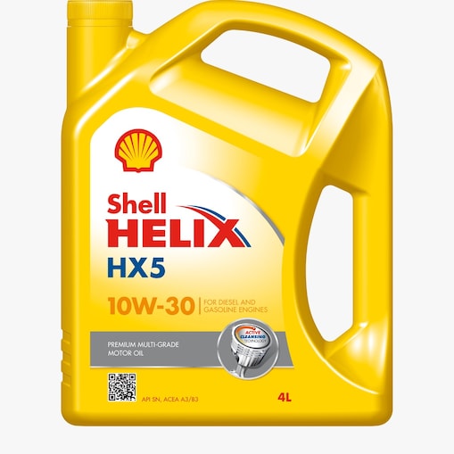صورة مقربة لعبوة زيت شل Helix HX5 10W-30