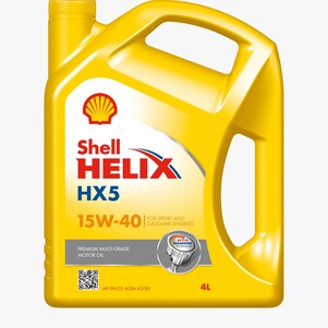 صورة مقربة لعبوة زيت شل Helix HX5 15W-40