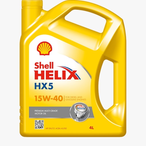 صورة مقربة لعبوة زيت شل Helix HX5 15W-40