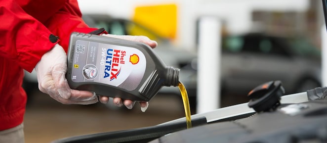 shell helix ultra being poured