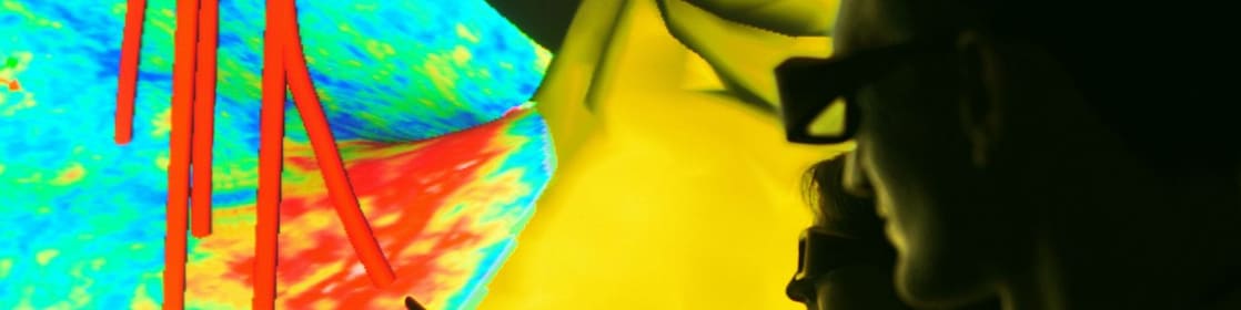 Seismic image displaying well trajectories showing how different sources of subsurface data can be integrated
