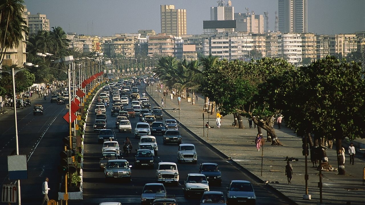 Traffic jam on Marine Drive in Bombay, India