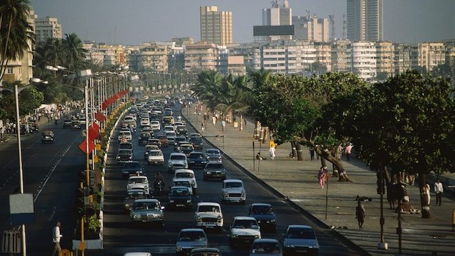 Traffic jam on Marine Drive in Bombay, India