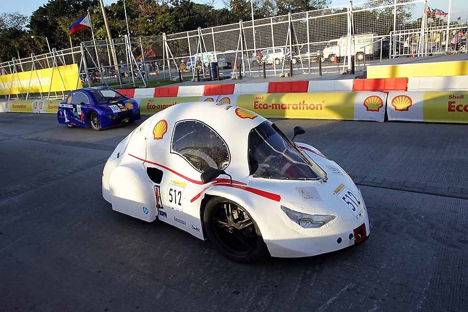 The Anubis, #512, UrbanConcept, competing for team CUT Eco-Racing UC from Cairo University Faculty of Engineering , Egypt on the track during day three of the Shell Eco-marathon in Manila, Philippines, Saturday, Feb. 28, 2015.