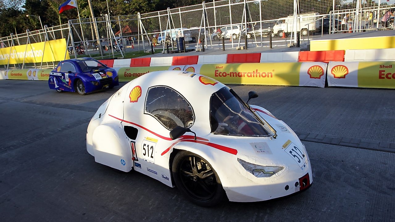The Anubis, #512, UrbanConcept, competing for team CUT Eco-Racing UC from Cairo University Faculty of Engineering , Egypt on the track during day three of the Shell Eco-marathon in Manila, Philippines, Saturday, Feb. 28, 2015.