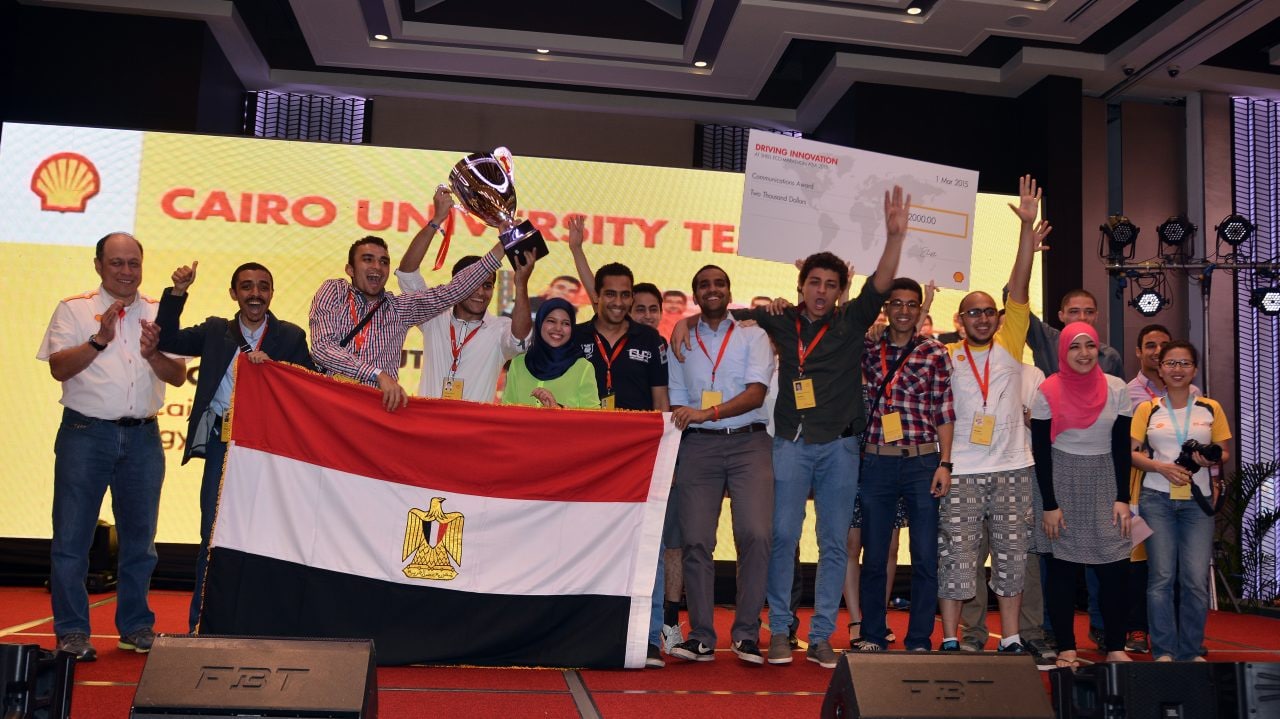 Team CUT Eco-Racing from Cairo University Faculty of Engineering, Egypt, winners of the Communications Award at the Awards Ceremony on the final day of the Shell Eco-marathon Asia 2014 at Luneta Park in Manila on Sunday, March 01, 2015.