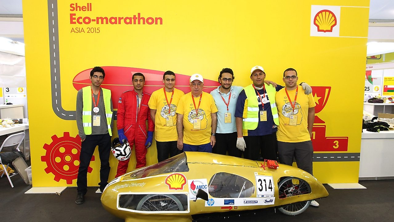 The Cleopatra, #314, Prototype, competing for Alexandria University Shell Eco-marathon Team from Alexandria University Faculty of Engineering, Egypt poses for a portrait during day two of the Shell Eco-marathon in Manila, Philippines, Friday, Feb. 27, 2015.