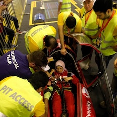 The Normandy 2, #15, a gasoline prototype vehicle from Alexandria University Shell Eco-marathon Team at the Alexandria University Faculty of Engineering in Alexandria, Egypt, goes through technical inspection during day two of the Shell Eco-marathon Asia in Manila, Philippines, Friday, March 4, 2016.
